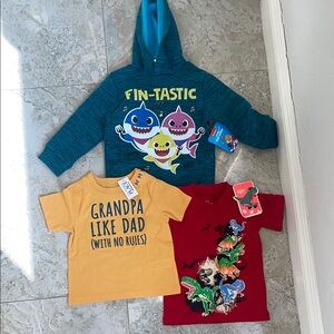🎈3/$30  Baby Shark Hoodie 2T red Dino shirt 2T yellow shirt 18-24m NWT